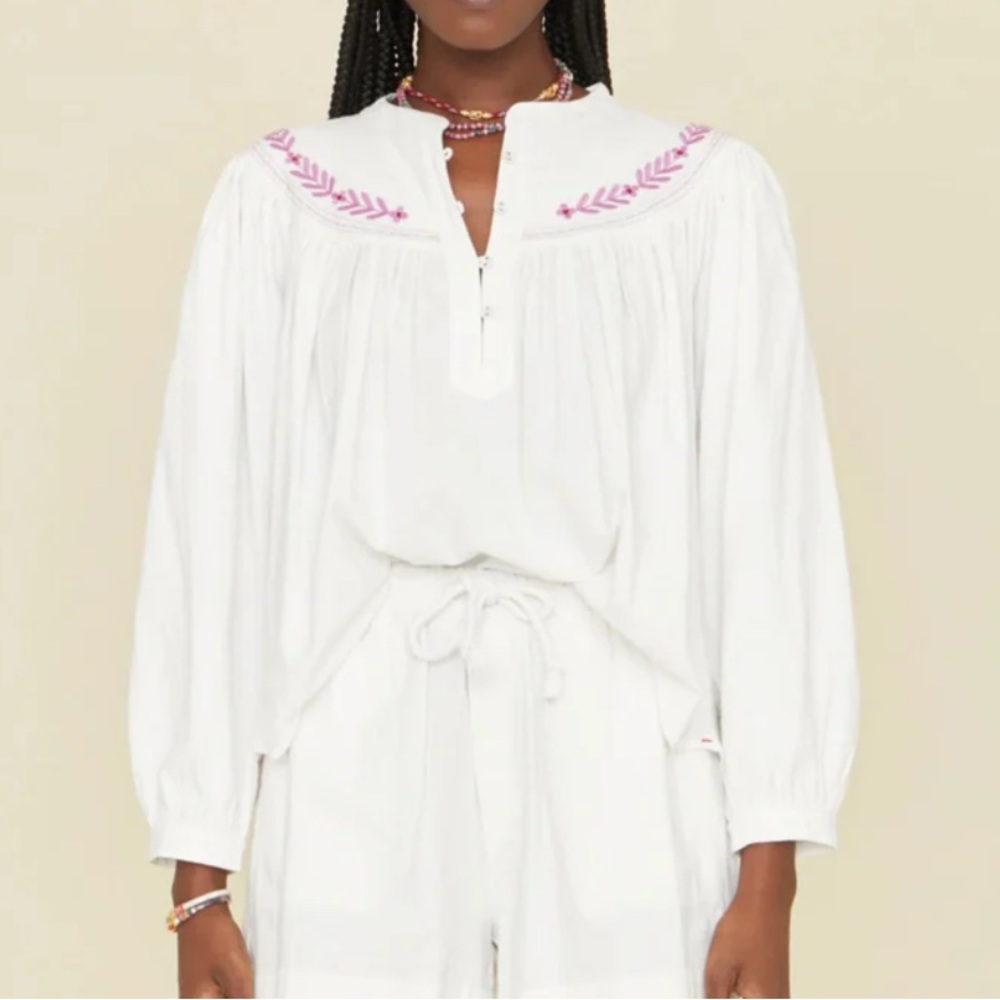 NWT $278 Sz XS Xirena Lane White Embroidered Long Sleeve Blouse Top